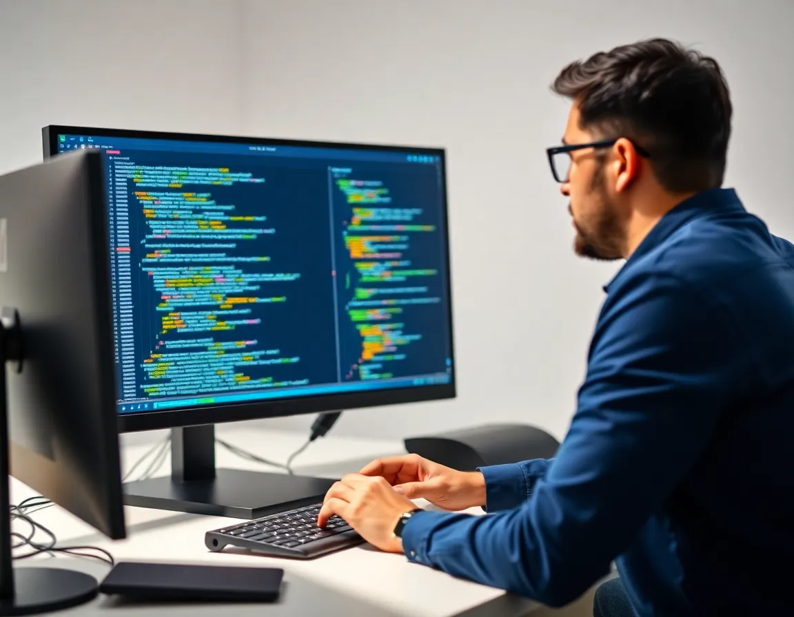 Developer coaching session with code on screen